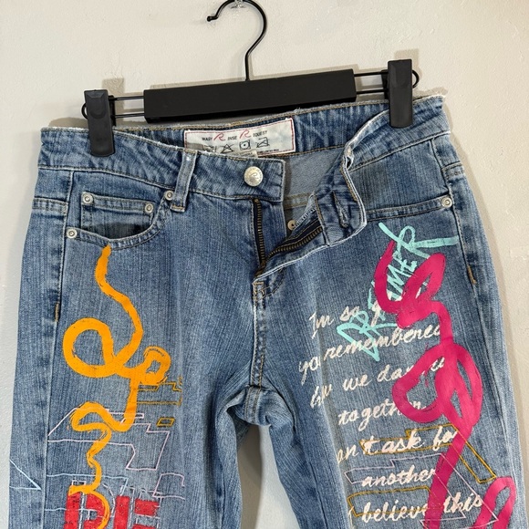 Vintage 90s Request Blue Paint Graffiti Jeans - Picture 3 of 6